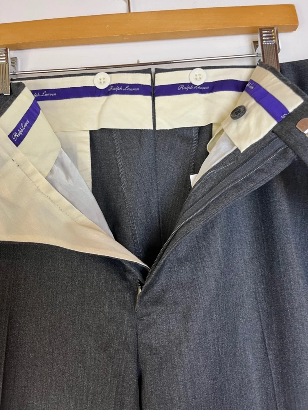 Ralph Lauren Purple Label Men’s Gray Wool Dress Trousers Hand Tailored 39x30 - Picture 11 of 14